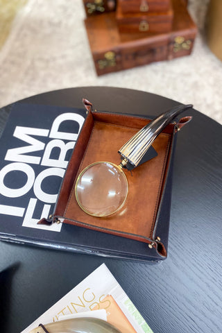 Small Tan Leather Domed Tray