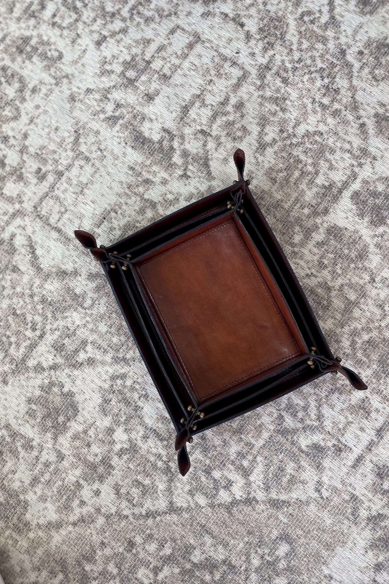 Large Tan Leather Domed Tray - Magpie Style