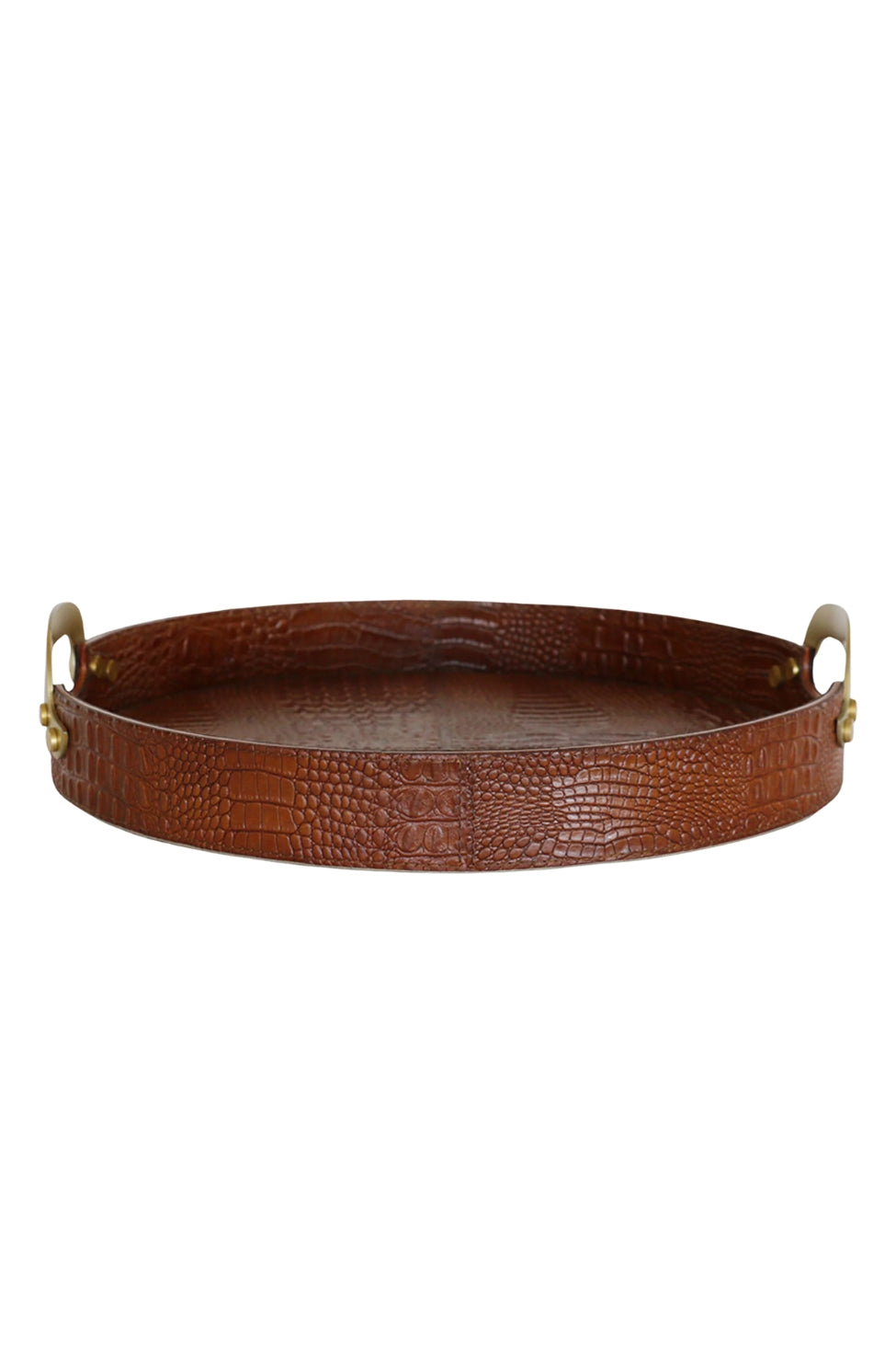 Croc Leather Round Tray with Brass Handles - Magpie Style