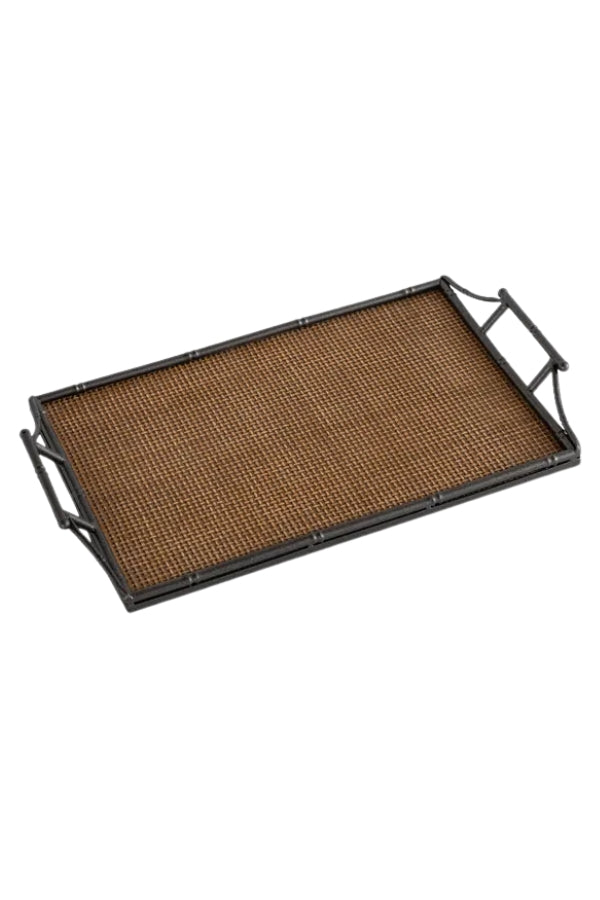 Large Rattan and Metal Bamboo Tray - Magpie Style