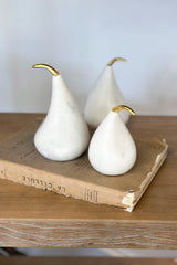 Modern Sculpted White Marble Pear (Gold Stem) - Small