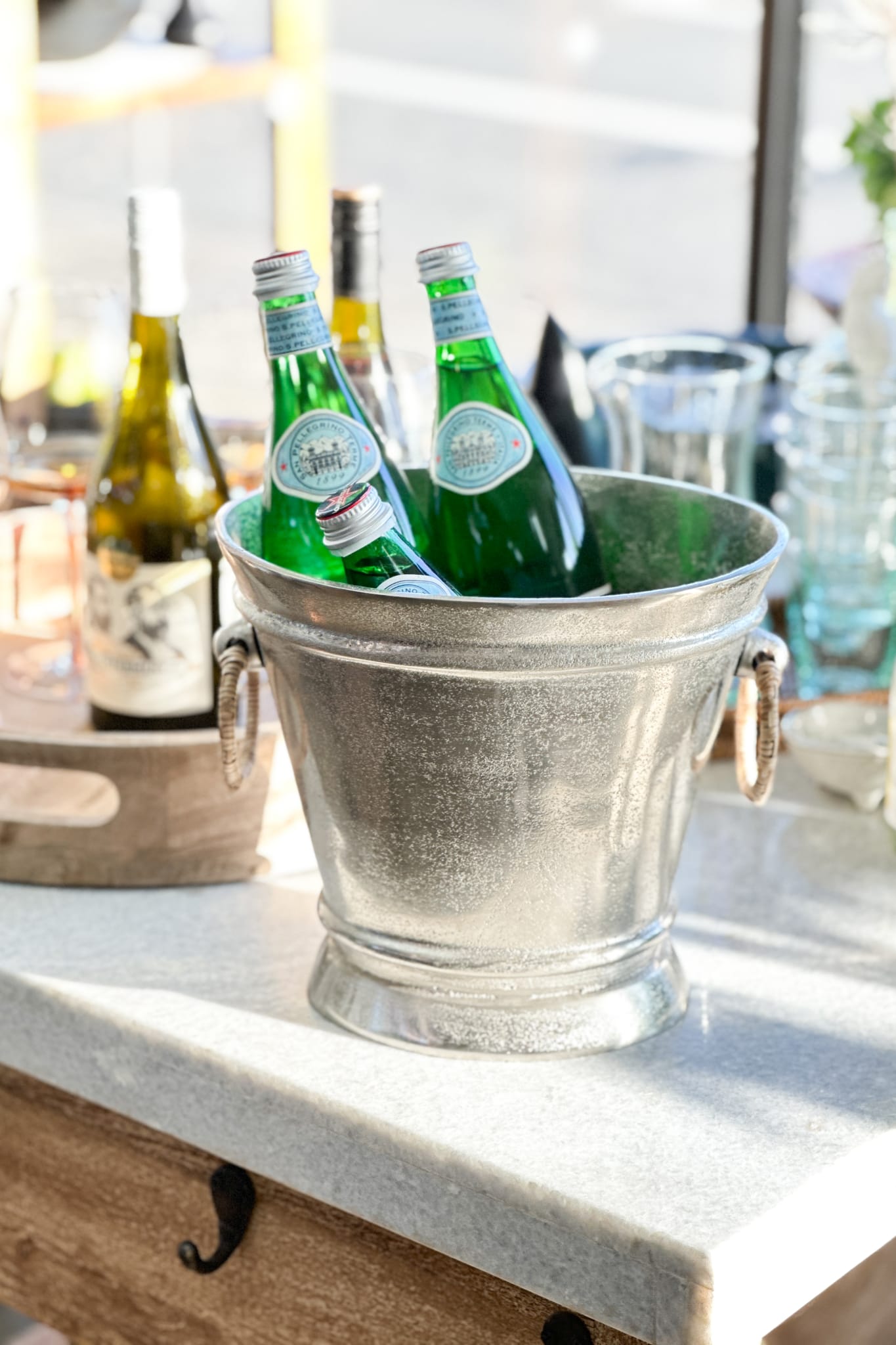 Champagne Bucket, Wide Oval With Rattan Handles - Magpie Style