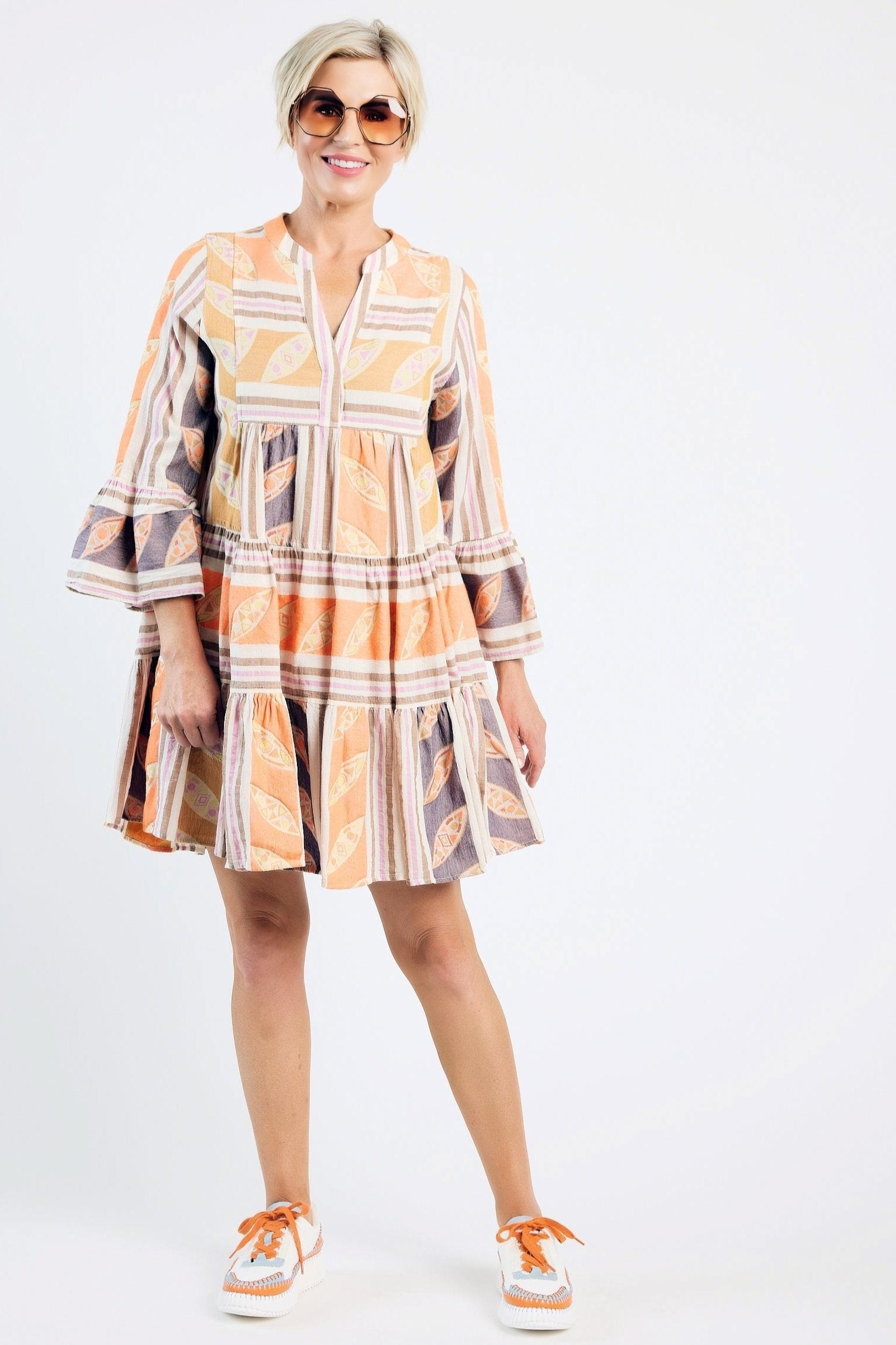 DEVOTION TWINS - Hermosa Short Dress Orange/Lilac - Magpie Style