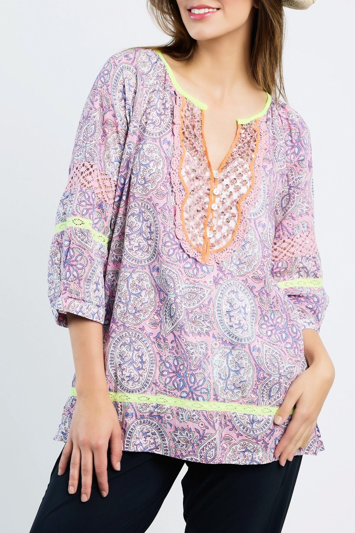 PLACE DU SOLEIL Madeline Blouse - Multi - Magpie Style