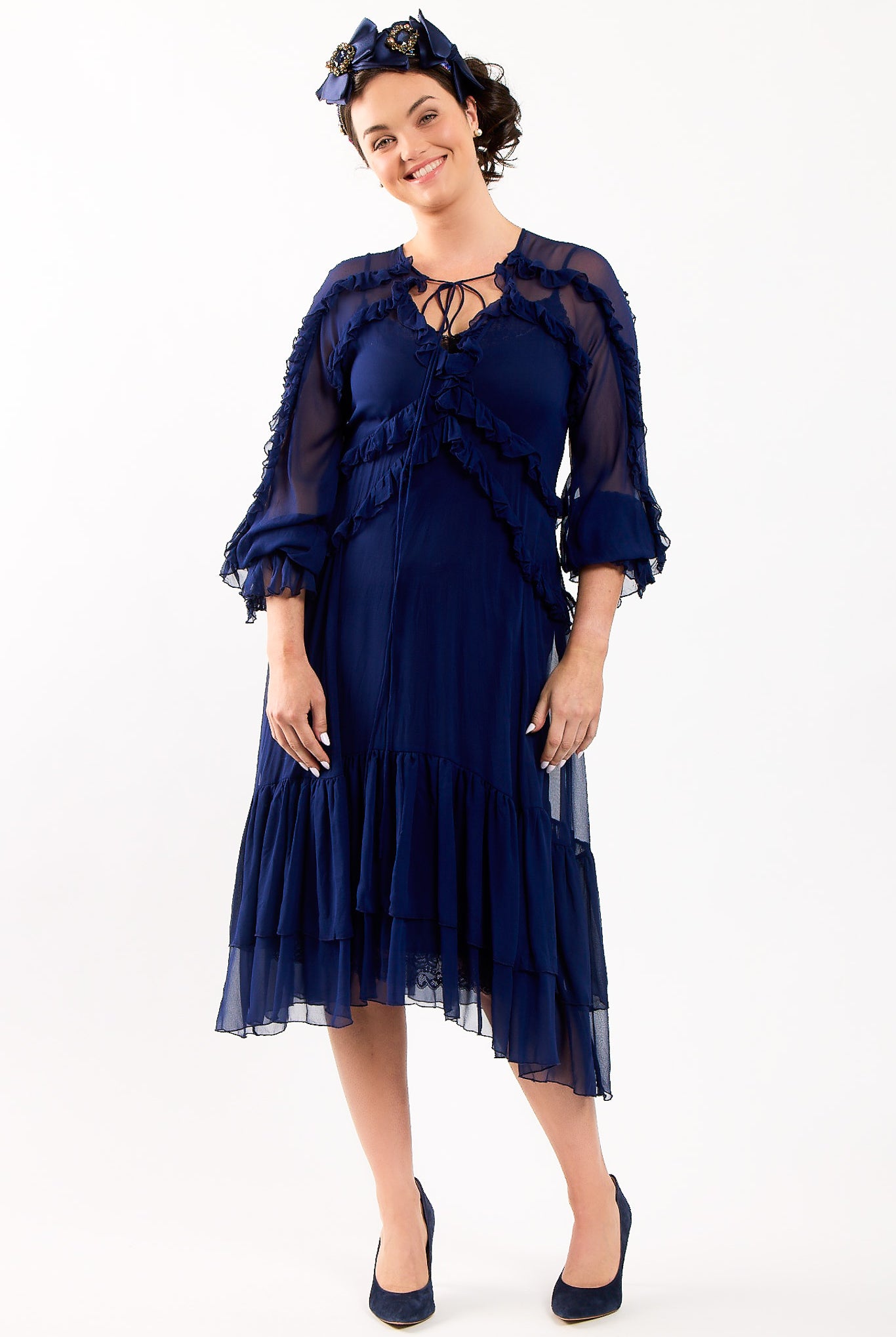 TRELISE COOPER Frill At Ease Dress - Navy - Magpie Style