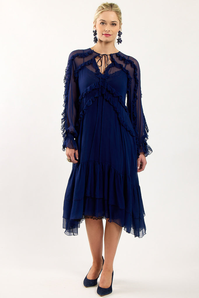 TRELISE COOPER Frill At Ease Dress - Navy - Magpie Style