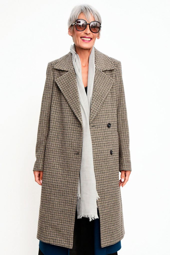 MOKÉ Rumour Lux Wool Coat - Taupe Check - Magpie Style