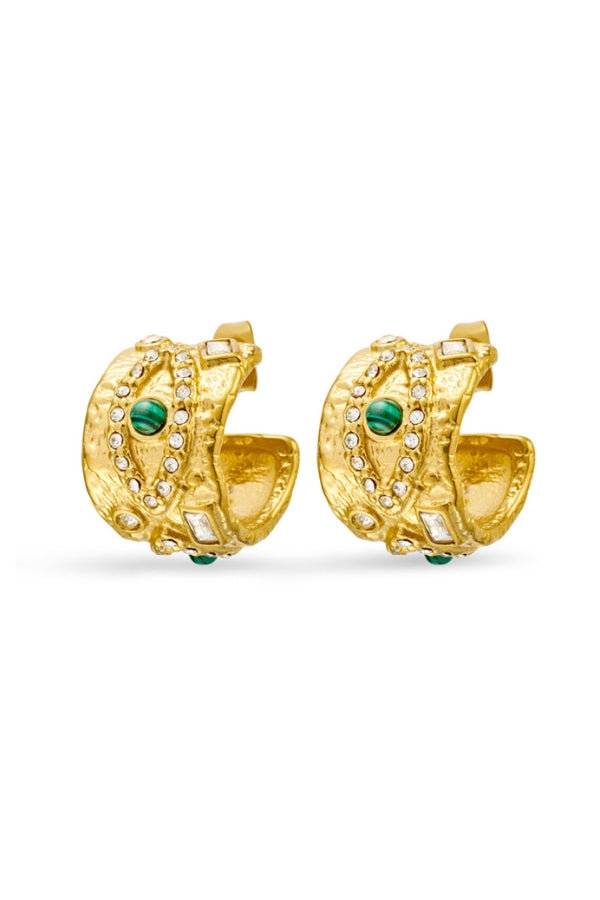 Mira Green Stone Hoops - Magpie Style