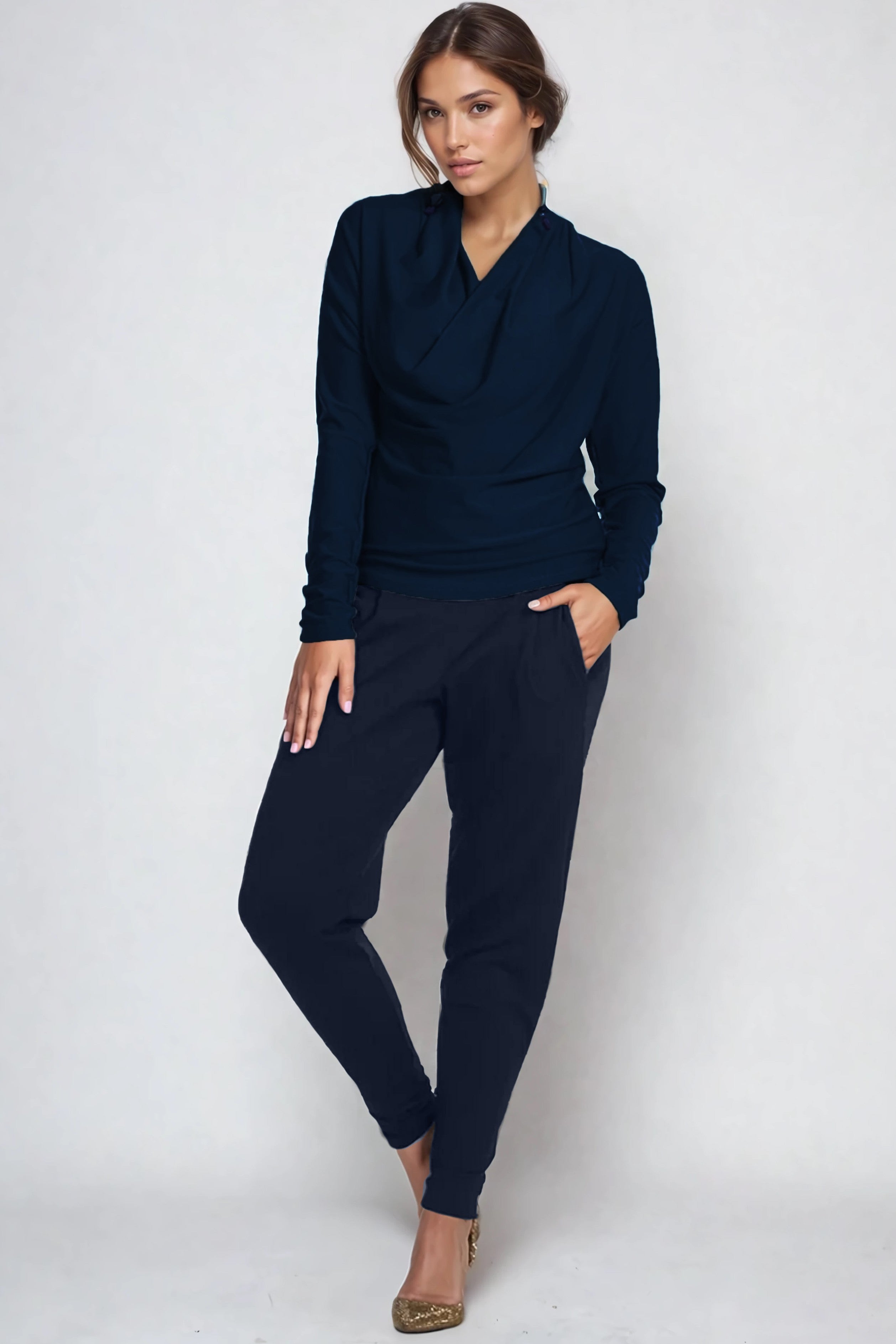 PAULA RYAN ESSENTIALS Ankle Pleat Merino Basque Pant - Navy - Paula Ryan