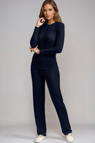 PAULA RYAN ESSENTIALS Narrow Leg Waistband Pant - Merino Navy - Paula Ryan