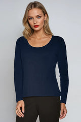PAULA RYAN Easy Fit Scoop Neck Top - Merino Navy