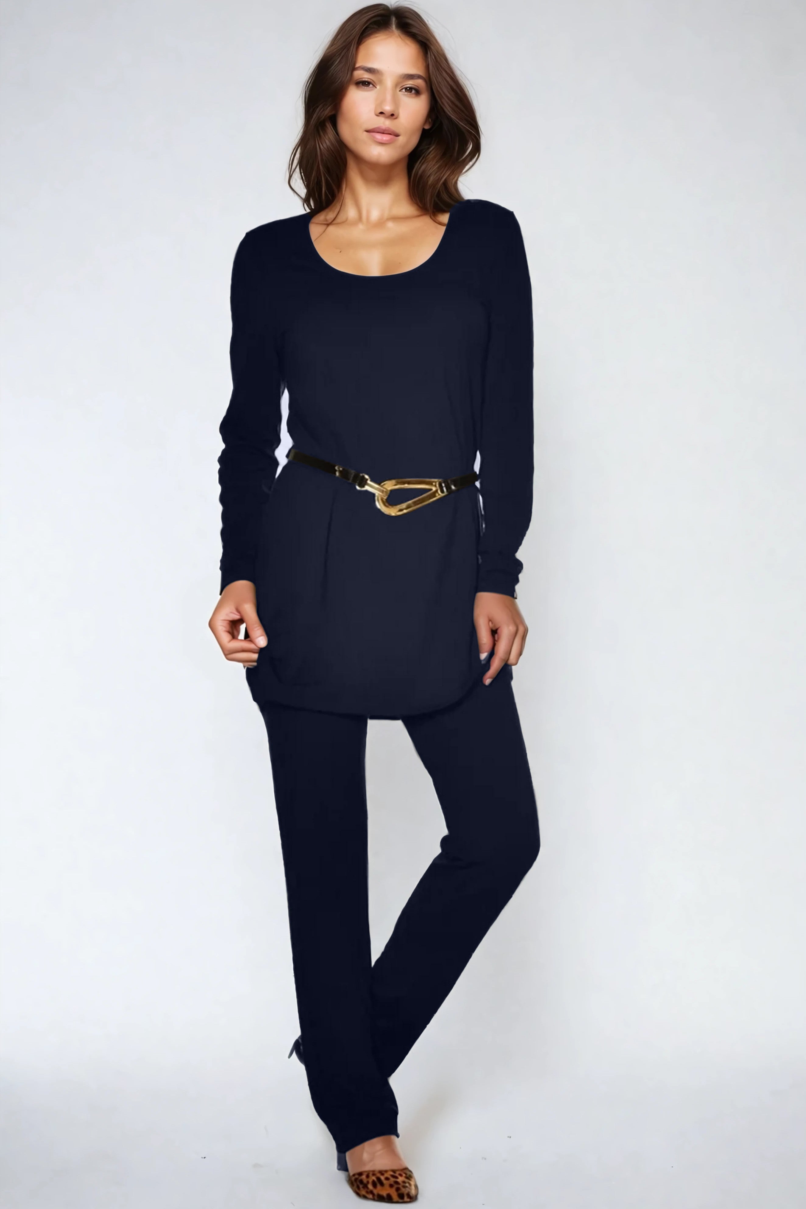 PAULA RYAN ESSENTIALS Narrow Leg Waistband Pant - Merino Navy - Paula Ryan