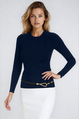 PAULA RYAN Slim Fit Long Sleeve Crew Neck Top - EcoVero Black