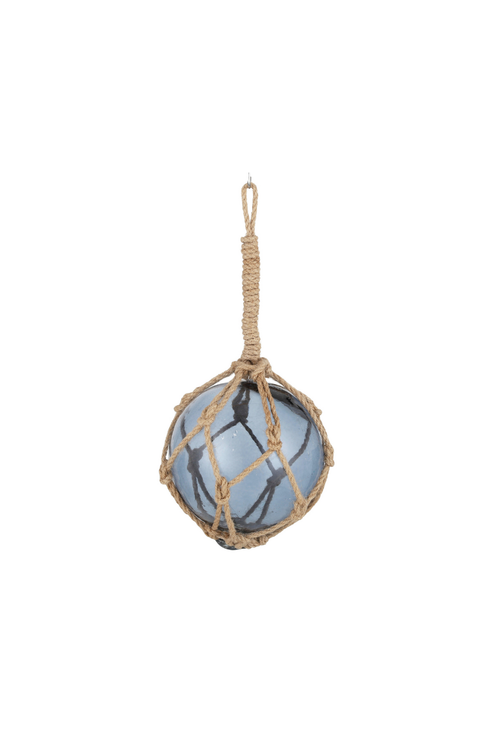 Small Buoy Glass Ball w Rope - Grey