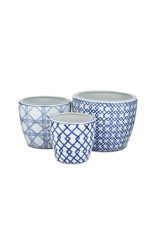 Medum Heiho S/3 Ceramic Pots 25x25cm Wht/Nvy