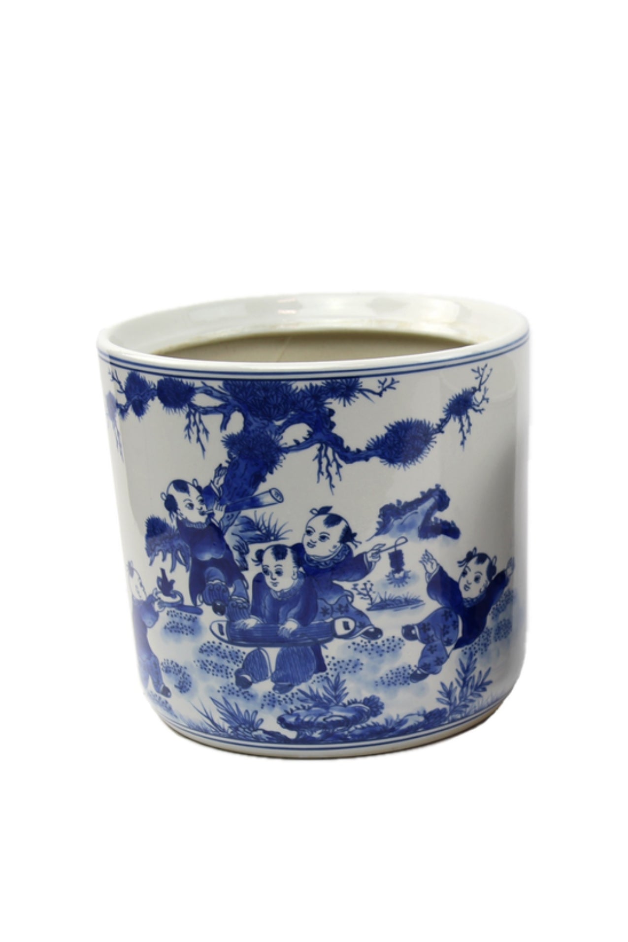 Children Playing Blue & White Ceramic Pot - Large - Magpie Style