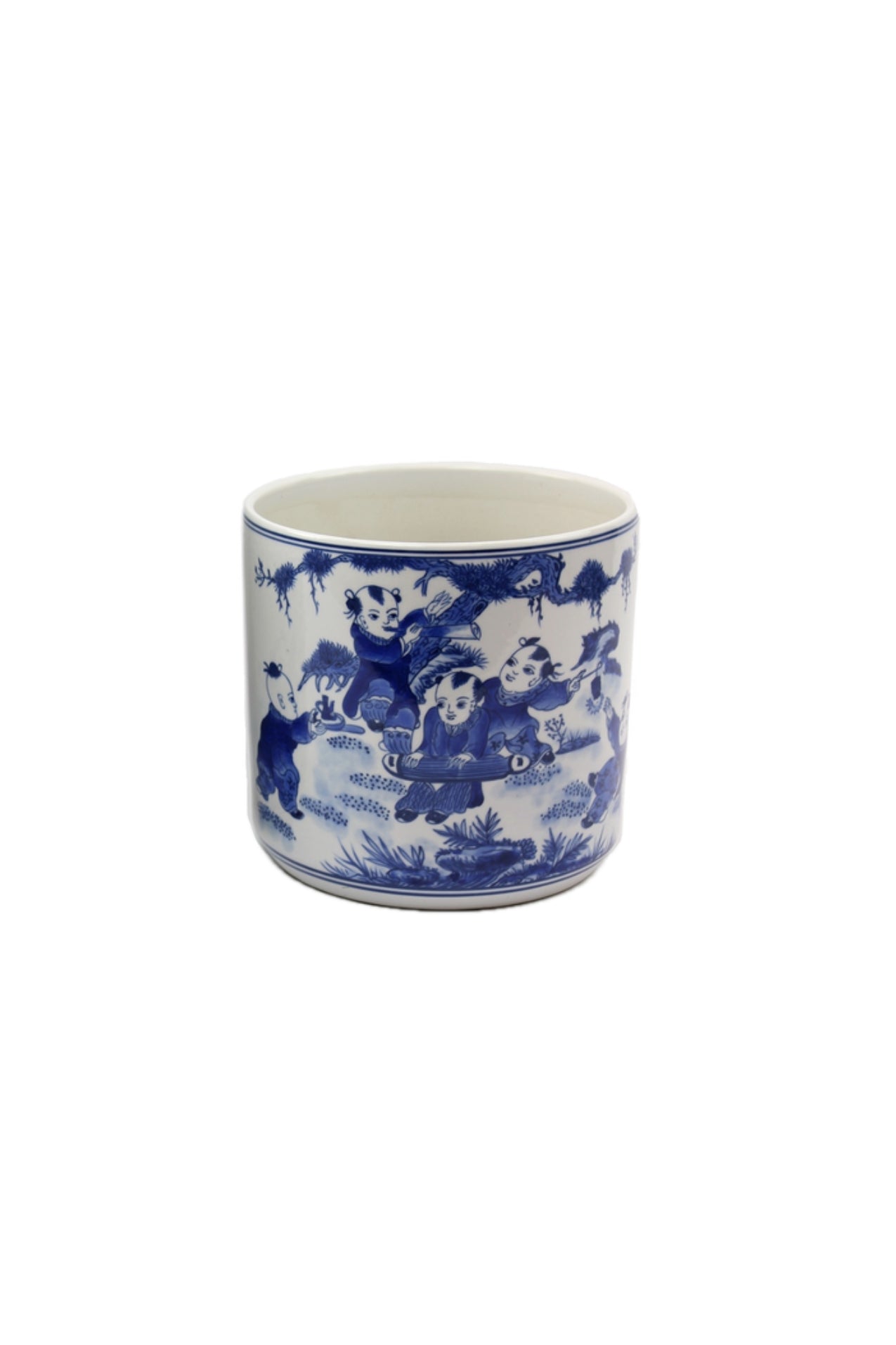 Children Playing Blue & White Ceramic Pot - Small - Magpie Style