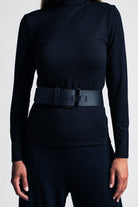 PAULA RYAN Squared Buckle Leather Belt - Ink/Gunmetal - Paula Ryan