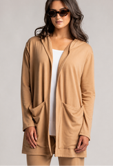 PAULA RYAN Hooded Cardigan with Pockets - Merino Camel