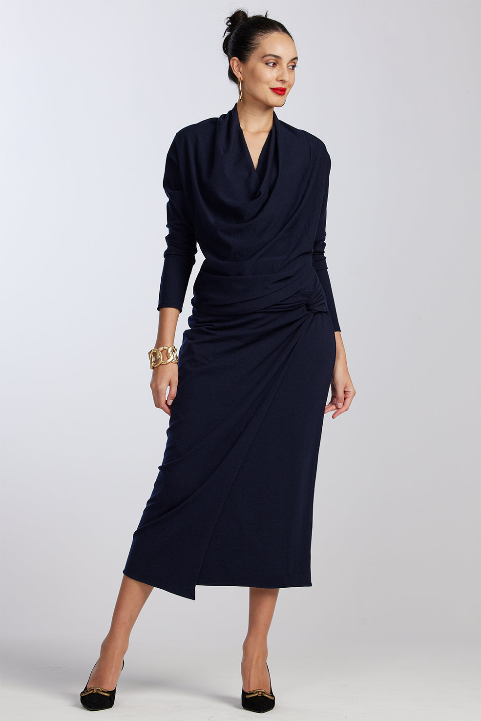 PAULA RYAN Twist Wrap Skirt - Navy Merino - Paula Ryan
