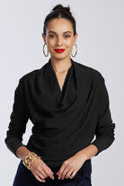 PAULA RYAN Deep Cowl Neck Top - Black Merino - Paula Ryan