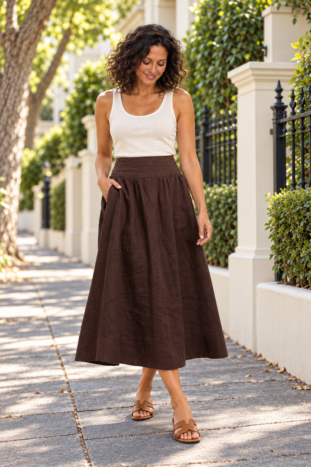 365 DAYS Marion Linen Skirt - Chocolate