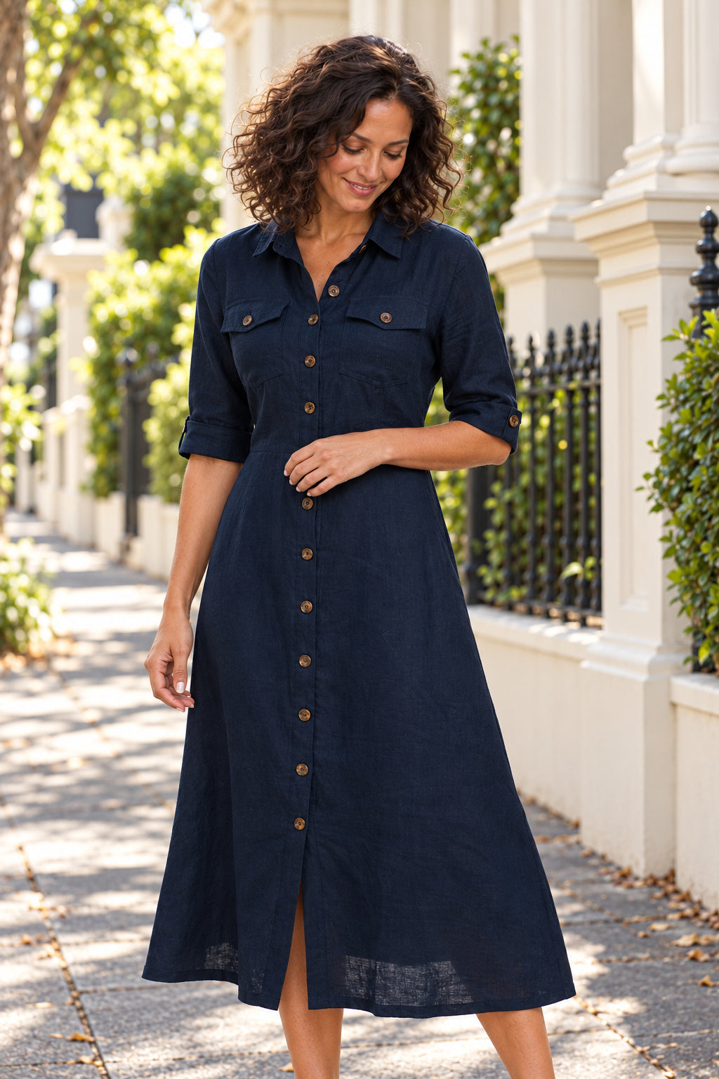 365 DAYS Georgia Linen Dress - Navy - Magpie Style