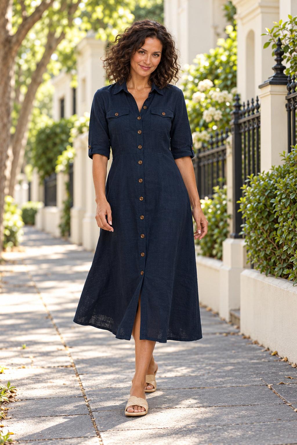 365 DAYS Georgia Linen Dress - Navy - Magpie Style