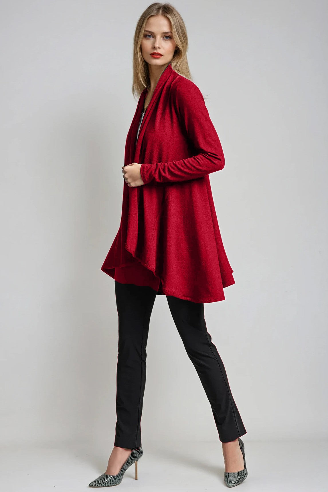 PAULA RYAN Panelled Swing Cardigan - Merino Ruby - Paula Ryan