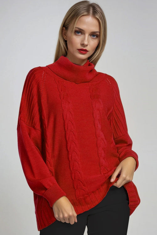 PAULA RYAN Cable Knit Jumper Flame Red Merino – Magpie Style