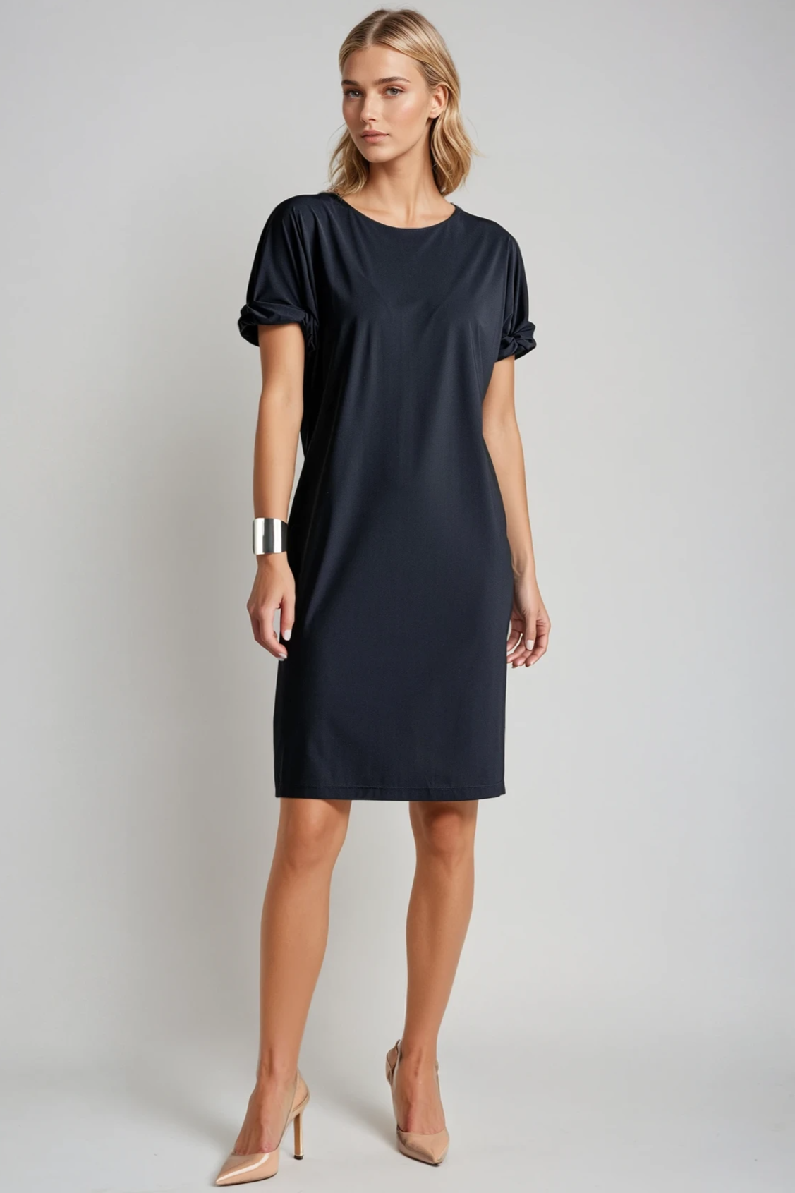 PAULA RYAN Ruched Sleeve Dress - Black Microjersey - Paula Ryan