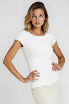 PAULA RYAN Slim Fit Boat Neck Cap Sleeve Top - Ecovero White - Paula Ryan