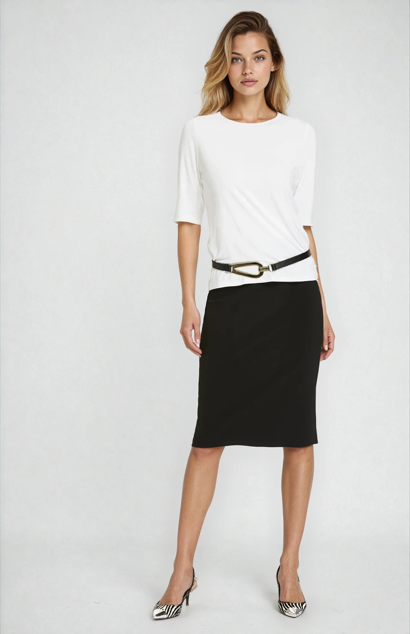 PAULA RYAN Easy Fit Half Sleeve Crew Neck Top Ecovero White - Paula Ryan