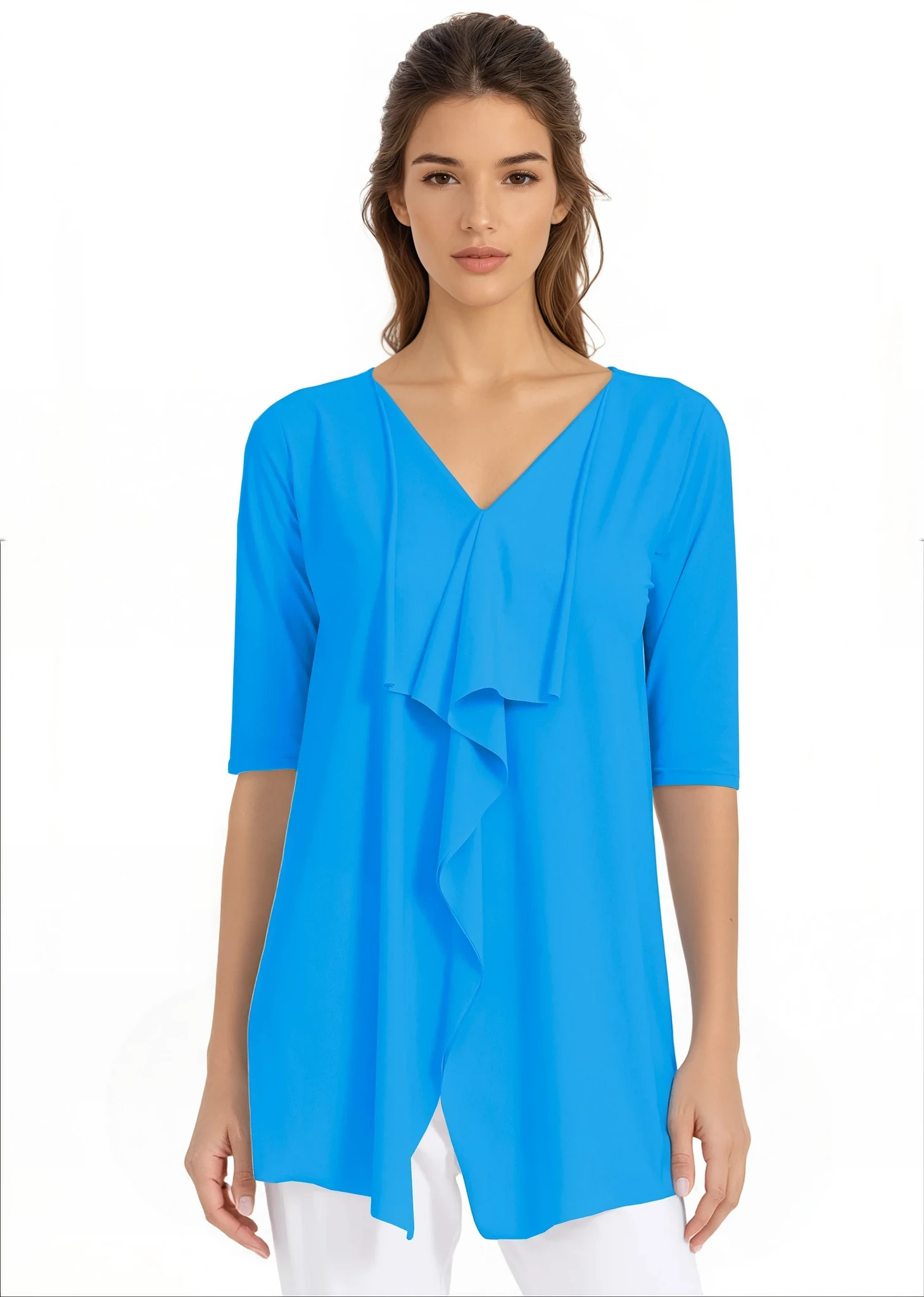 PAULA RYAN Drape Front Top Superfine Microjersey - Cyan Blue - Paula Ryan