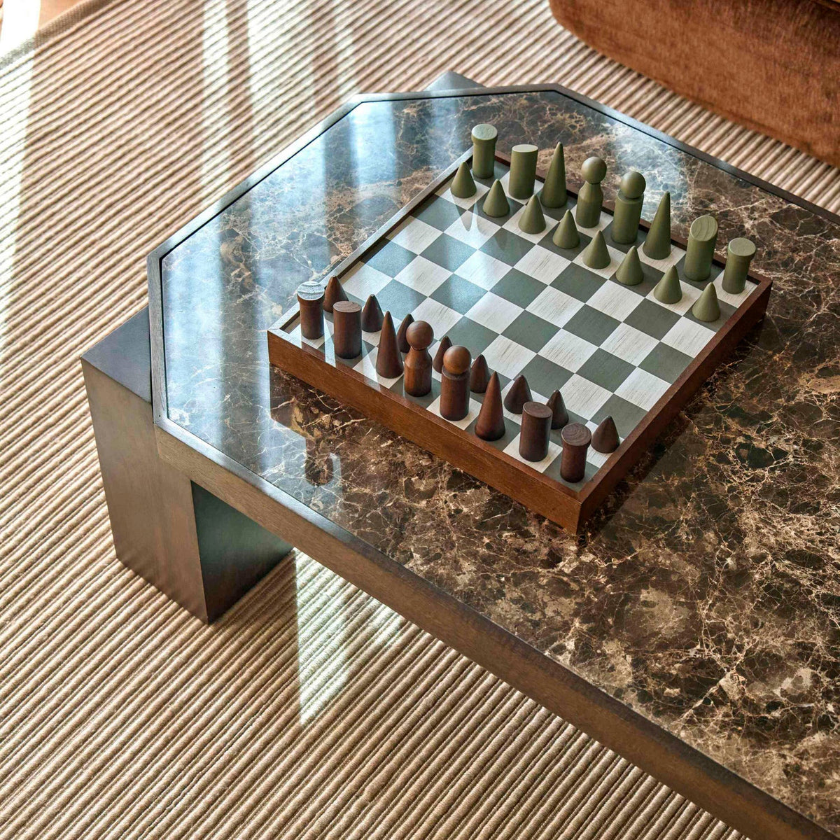 Nelson Chess Set - Walnut, Green & White