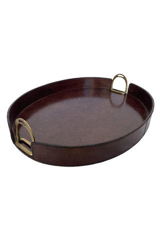 Large Oval Dark Leather Tray with Stirrups