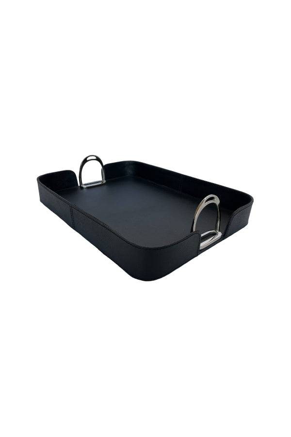 Black Leather Tray with Stirrups - Magpie Style