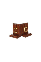 Tan Leather Bookends with Stirrups