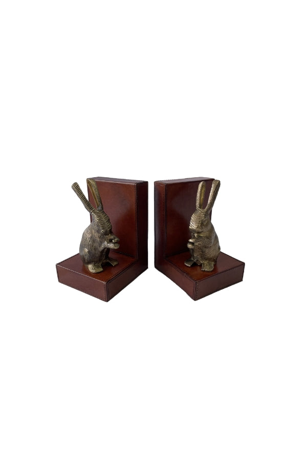 Rabbit Bookends - Tan Leather