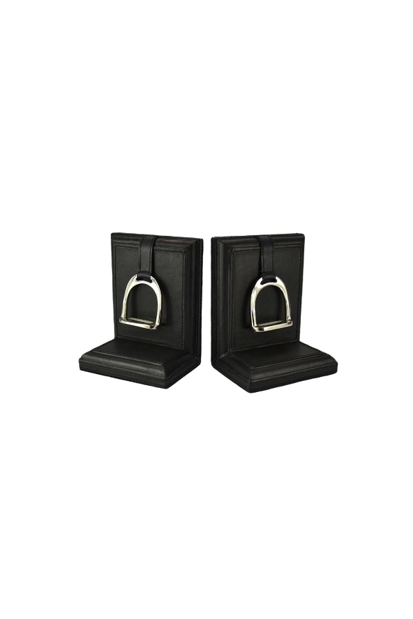Black Leather Bookends with Stirrups