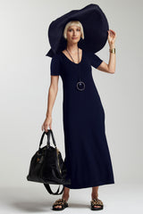 PAULA RYAN ESSENTIALS Short Sleeve Sheath - Modal Soft Navy