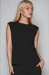 PAULA RYAN Easy Fit Cap Sleeve Crew Neck Top - Ecovero Black