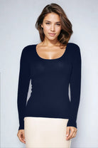 PAULA RYAN Slim Fit Long Sleeve Scoop Neck Top Modal Soft - Navy - Paula Ryan