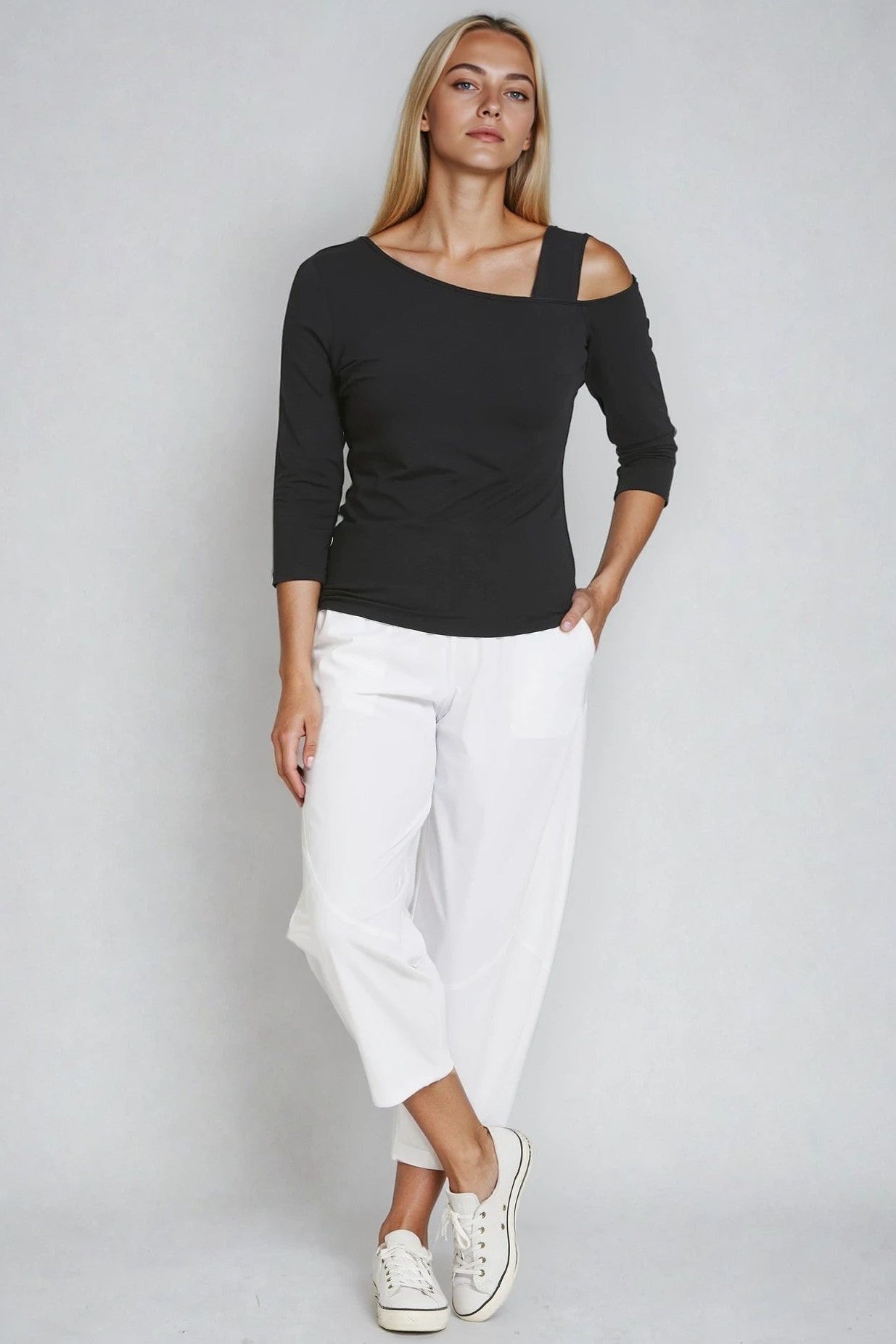 PAULA RYAN Asymmetric Neck Top - Eco Vero Black - Paula Ryan