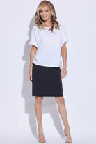 PAULA RYAN Rouched Sleeve Side Tuck Top - White Microjersey - Paula Ryan