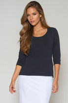 PAULA RYAN Easy Fit 3/4 Sleeve U Shape Neck Top - Eco Vero Navy - Paula Ryan