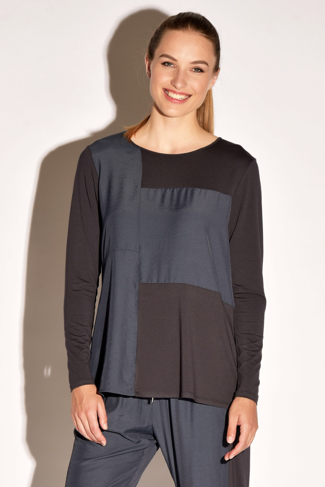 PAULA RYAN RELAXED Side Panel Long Sleeve Tee - Viscose Jersey - Paula Ryan