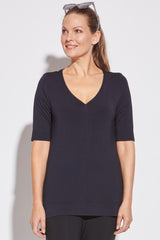 PAULA RYAN ESSENTIALS V Neck Short Sleeve Top - MicroModal White