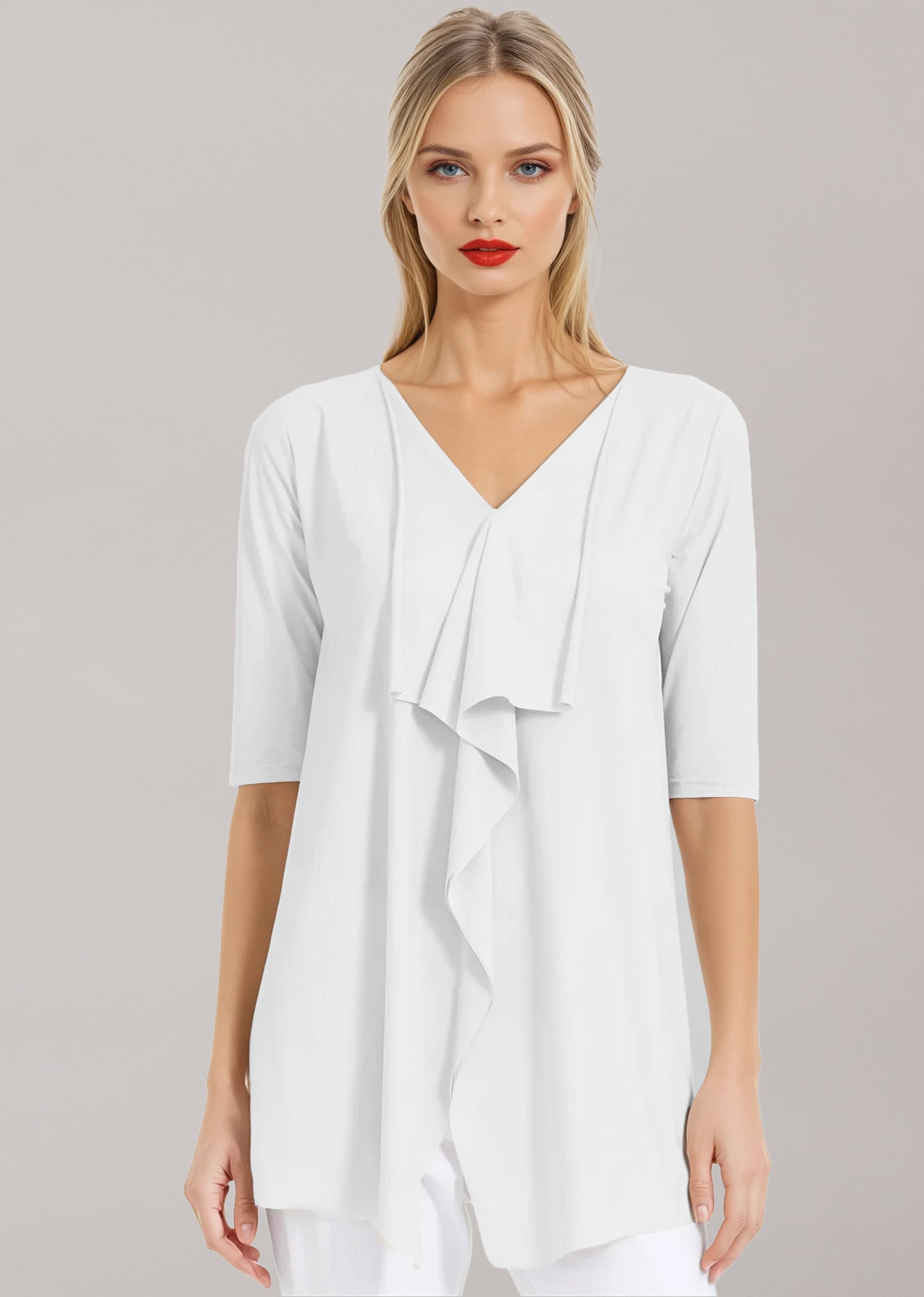 PAULA RYAN Drape Front Top Superfine Microjersey - White - Paula Ryan