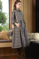 TRELISE COOPER Tied Effects Dress - Blue/Brown Stripe - Magpie Style